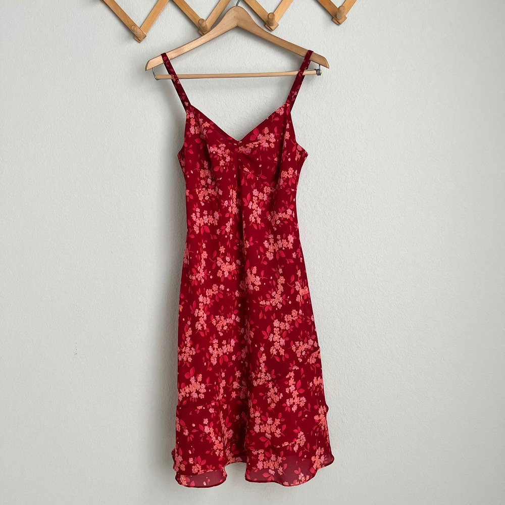 Ann Taylor Loft Red Floral Tank Top Dress Size 6
